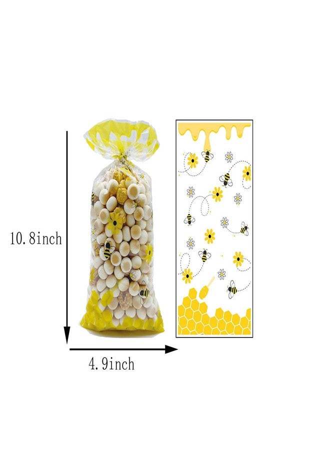 CSTYWC 50 Pieces Bee Party Treat Bags - Honey Cellophane Plastic Candy Goodie Favor Bags With 50 PCS Twist Ties for Birthday Party - Image 2